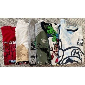 Boys Graphic Superhero Super Mario Long Sleeve Tees Lot of 6 - Size 6x-8